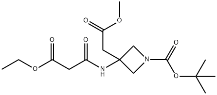 3-(3-乙氧基-3-氧代丙酰氨基)-3-(2-甲氧基-2-氧代乙基)氮杂环丁烷-1-羧酸叔丁酯, 1105662-91-6, 结构式