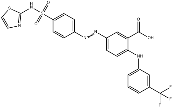 Benzoic  acid,  5-[[4-[(2-thiazolylamino)sulfonyl]phenyl]azo]-2-[[3-(trifluoromethyl)phenyl]amino]-  (9CI),110679-68-0,结构式