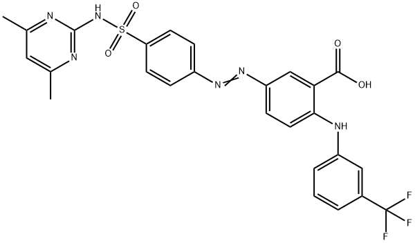 Benzoic  acid,  5-[[4-[[(4,6-dimethyl-2-pyrimidinyl)amino]sulfonyl]phenyl]azo]-2-[[3-(trifluoromethyl)phenyl]amino]-  (9CI) Structure