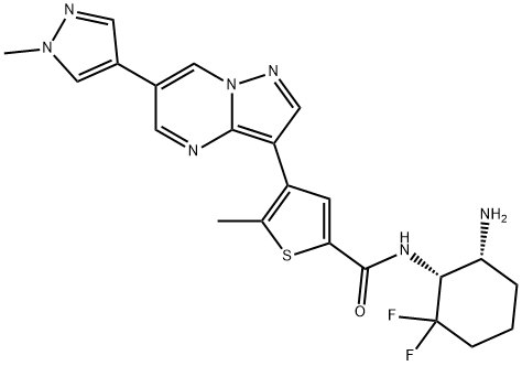 N-((1R,6R)-6-aMino-2,2-difluorocyclohexyl)-5-Methyl-4-(6-(1-Methyl-1H-pyrazol-4-yl)pyrazolo[1,5-a]pyriMidin-3-yl)thiophene-2-carboxaMide Struktur