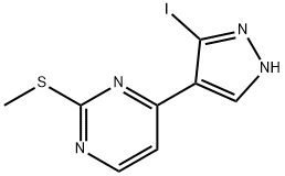 4-(3-碘-1H-吡唑-4-基)-2-(甲硫基)嘧啶, 1111638-74-4, 结构式