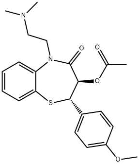 1,5-Benzothiazepin-4(5H)-one, 3-(acetyloxy)-5-[2-(dimethylamino)ethyl]-2,3-dihydro-2-(4-methoxyphenyl)-, (2S-trans)- 化学構造式