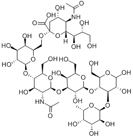ALPHA-NEUNAC-[2->6]-BETA-GAL-[1->4]-BETA-GLCNAC-[1->3]-BETA-GAL-[1->4]-[ALPHA-FUC-(1->3)]-GLC 化学構造式