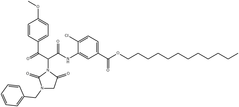 2-(1-Benzyl-2,4-dioxoimidazolidin-3-yl)-2'-chloro-5'-(dodecyloxycarbonyl)-2-(4-methoxybenzoyl)acetanilide 结构式