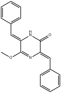 (3Z,6Z)-3,6-ジヒドロ-5-メトキシ-3,6-ビス(フェニルメチレン)-2(1H)-ピラジノン 化学構造式