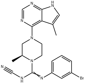 (S)-N-(3-溴苯基)-N'-氰基-2-甲基-4-(5-甲基-7H-吡咯并[2,3-D]嘧啶-4-基)哌嗪-1-甲脒 结构式