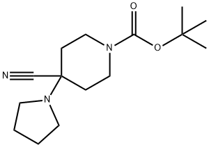 4-氰基-4-(吡咯烷-1-基)哌啶-1-羧酸叔丁酯 结构式