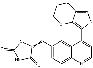5-((4-(2,3-二氢噻吩并[3,4-B][1,4]二氧杂环己烷基-5-基)喹啉-6-基)亚甲基)噻唑烷-2,4-二酮, 1119898-47-3, 结构式