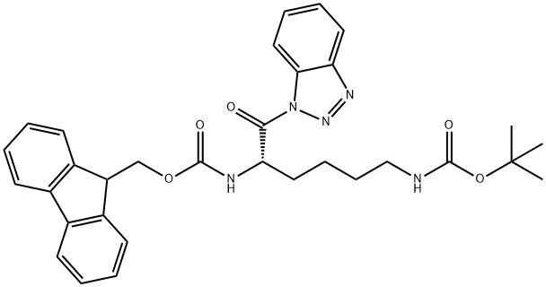 FMOC-Lys(BOC)-Bt 化学構造式