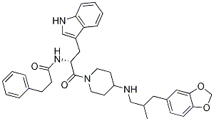BenzenepropanaMide, N-[(1R)-2-[4-[[3-(1,3-benzodioxol-5-yl)-2-Methylpropyl]aMino]-1-piperidinyl]-1-(1H-indol-3-ylMethyl)-2-oxoethyl]- Structure
