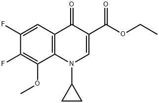 1-シクロプロピル-6,7ジフルオロ-1,4ジヒドロ-8メトキシ-4オキソ-3キノリンカルボン酸エチル エステル 化学構造式