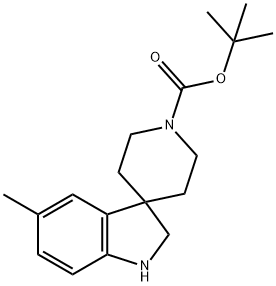 SPIRO[3H-INDOLE-3,4'-PIPERIDINE]-1'-CARBOXYLIC ACID, 1,2-DIHYDRO-5-METHYL-, 1,1-DIMETHYLETHYL ESTER 化学構造式