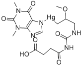 3-[3-(3-Carboxypropionyl)ureido]-2-methoxypropyl(1,2,3,6-tetrahydro-1,3-dimethyl-2,6-dioxo-7H-purin-7-yl)mercury(II) Struktur