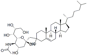 D-glycero-alpha-D-galacto-2-Nonulopyranosonic acid, 5-(acetylamino)-3, 5-dideoxy-, (3beta)-cholest-5-en-3-yl ester Struktur