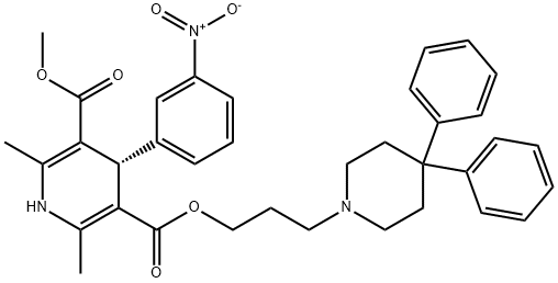 (S)-1,4-ジヒドロ-2,6-ジメチル-4β-(3-ニトロフェニル)-3,5-ピリジンジカルボン酸3-[3-(4,4-ジフェニルピペリジン-1-イル)プロピル]5-メチル 化学構造式