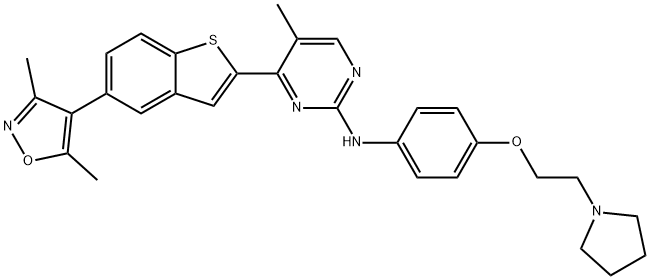 2-PyriMidinaMine, 4-[5-(3,5-diMethyl-4-isoxazolyl)benzo[b]thien-2-yl]-5-Methyl-N-[4-[2-(1-pyrrolidinyl)ethoxy]phenyl]- 结构式
