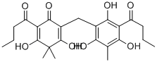 2-丁酰基-4-[(3-丁酰基-2,4,6-三羟基-5-甲基苯基)甲基]-3,5-二羟基-6,6-二甲基环己-2,4-二烯-1-酮 结构式