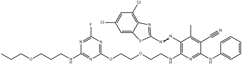 2-[6-Anilino-5-cyano-2-[2-[2-[4-fluoro-6-(3-propoxypropylamino)-1,3,5-triazin-2-yloxy]ethoxy]ethylamino]-4-methyl-3-pyridylazo]-4,6-dichlorobenzothiazole Structure