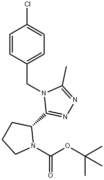 1-Pyrrolidinecarboxylic acid, 2-[4-[(4-chlorophenyl)Methyl]-5-Methyl-4H-1,2,4-triazol-3-yl]-, 1,1-diMethylethyl ester, (2R)- 化学構造式