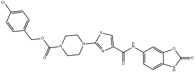 4-氯苄基4-(4-((2-氧代-2,3-二氢苯并[D]噁唑-6-基)氨甲酰)噻唑-2-基)哌嗪-1-羧酸酯, 1141394-87-7, 结构式