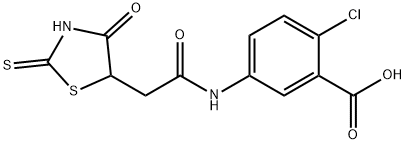 2-chloro-5-{[(2-mercapto-4-oxo-4,5-dihydro-1,3-thiazol-5-yl)acetyl]amino}benzoic acid Struktur