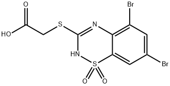 [[(5,7-Dibromo-2H-1,2,4-benzothiadiazine 1,1-dioxide)-3-yl]thio]acetic acid 结构式