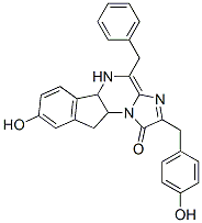 1H-Imidazo[1,2-a]indeno[1,2-e]pyrazin-1-one,  5,5a,10,10a-tetrahydro-8-hydroxy-2-[(4-hydroxyphenyl)methyl]-4-(phenylmethyl)- Struktur