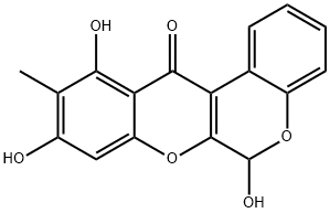 10-Methyl-6,9,11-trihydroxy[1]benzopyrano[3,4-b][1]benzopyran-12(6H)-one Struktur