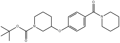 3-[4-(Piperidine-1-carbonyl)-phenoxy]-piperidine-1-carboxylic acid tert-butyl ester, 98+% C22H32N2O4, MW: 388.51 Struktur
