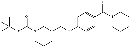 3-[4-(Piperidine-1-carbonyl)-phenoxyMethyl]-piperidine-1-carboxylic acid tert-butyl ester, 98+% C23H34N2O4, MW: 402.54 Struktur