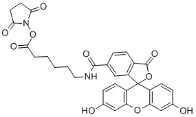 6-[荧光素-5(6)-甲酰氨基]-己酸-N-羟基琥珀酰亚胺酯, 114616-31-8, 结构式