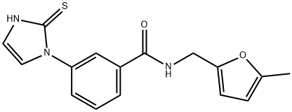 N-[(5-メチルフラン-2-イル)メチル]-3-(2-スルファニリデン-2,3-ジヒドロ-1H-イミダゾール-1-イル)ベンズアミド 化学構造式