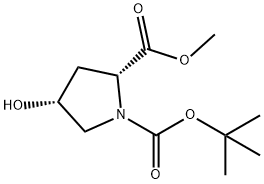 N-(tert-ブトキシカルボニル)-cis-4-ヒドロキシ-D-プロリンメチル 化学構造式