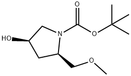 1-Pyrrolidinecarboxylic acid, 4-hydroxy-2-(methoxymethyl)-, 1,1-dimethylethyl ester, (2R,4R)- 结构式