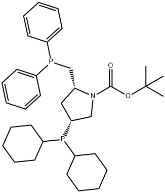 (2R,4R)-(+)-2-(ジフェニルホスフィノメチル)-4-(ジシクロヘキシルホスフィノ)-N-(t-ブトキシカルボニル)ピロリジン, min. 97% (R,R-BCPM) 化学構造式