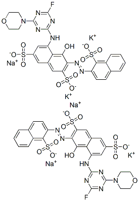 2,7-Naphthalenedisulfonic acid, 5-4-fluoro-6-(4-morpholinyl)-1,3,5-triazin-2-ylamino-4-hydroxy-3-(1-sulfo-2-naphthalenyl)azo-, potassium sodium salt Structure