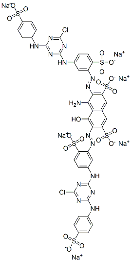 4-Amino-3,6-bis[[5-[[4-chloro-6-[(4-sulfophenyl)amino]-1,3,5-triazin-2-yl]amino]-2-sulfophenyl]azo]-5-hydroxy-2,7-naphthalene disulfonic acid hexasodium salt 化学構造式