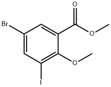 5-ブロモ-3-ヨード-2-メトキシベンゼンカルボン酸メチル 化学構造式