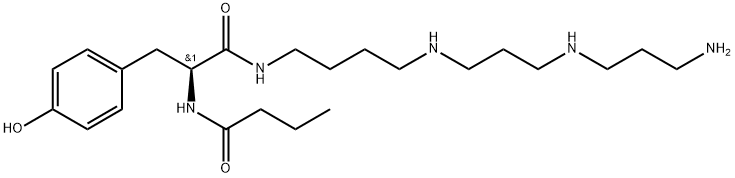 N-(3-アミノプロピル)-N'-[4-[(S)-2-ブチリルアミノ-3-(4-ヒドロキシフェニル)プロパノイルアミノ]ブチル]プロパン-1,3-ジアミン 化学構造式