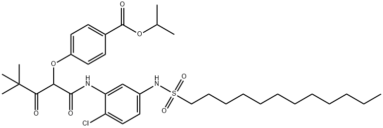 4-[1-[2-クロロ-5-(ドデシルスルホニルアミノ)フェニル]カルバモイル-3,3-ジメチル-2-オキソブトキシ]安息香酸イソプロピル 化学構造式