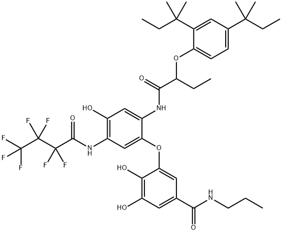 N-Propyl-3-[2-[2-(2,4-di-tert-pentylphenoxy)butyrylamino]-5-[(heptafluorobutyryl)amino]-4-hydroxyphenoxy]-4,5-dihydroxybenzamide,116365-00-5,结构式