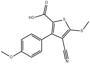 4-氰基-3-(4-甲氧基苯基)-5-甲基硫代噻吩-2-羧酸, 116493-07-3, 结构式