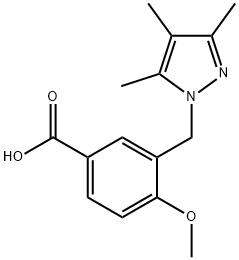 4-methoxy-3-[(3,4,5-trimethyl-1H-pyrazol-1-yl)methyl]benzoic acid Struktur