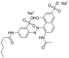 6-Acetylamino-5-(4-hexanoylamino-2-sulfophenylazo)-4-hydroxy-2-naphthalenesulfonic acid disodium salt Struktur