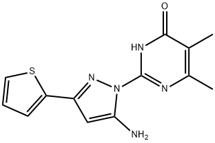 2-[5-Amino-3-(2-thienyl)-1H-pyrazol-1-yl]-5,6-dimethylpyrimidin-4(3H)-one Structure