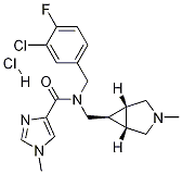 N-[(3-Chloro-4-fluorophenyl)methyl]-1-methyl-N-[[(1alpha,5alpha,6alpha)-3-methyl-3-azabicyclo[3.1.0]hex-6-yl]methyl]-1H-imidazole-4-carboxamide hydrochloride Struktur