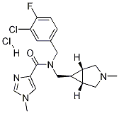 N-(3-クロロ-4-フルオロベンジル)-N-[[(1α,5α)-3-メチル-3-アザビシクロ[3.1.0]ヘキサン-6α-イル]メチル]-1-メチル-1H-イミダゾール-4-カルボアミド 化学構造式