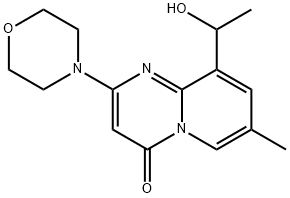 9-(1-Hydroxyethyl)-7-methyl-2-(morpholin-4-yl)-4H-pyrido[1,2-a]pyrimidin-4-one 化学構造式