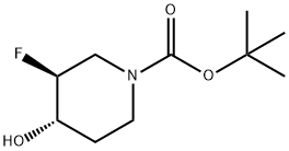 1-ピペリジンカルボン酸, 3-フルオロ-4-ヒドロキシ-, 1,1-ジメチルエチルエステル, (3S,4S)- 化学構造式
