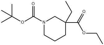 1-BOC-3-乙基哌啶-3-甲酸乙酯, 1178882-02-4, 结构式